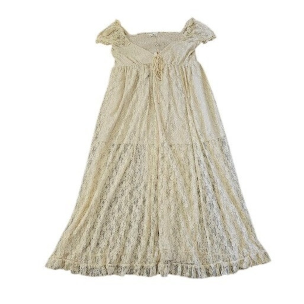 In Loom Maxi Dress Large Cream Floral Lace Smocked Milkmaid Cottagecore